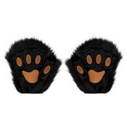 FJHNGBDH Women Girl Wolf Paw Gloves Fancy Accessory Wearable Half Finger For Winter Warmth Fur Cat Fingerless Mittens